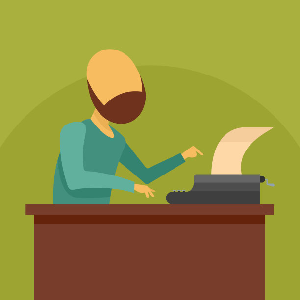 男人在打字机图标，扁平的风格图片下载