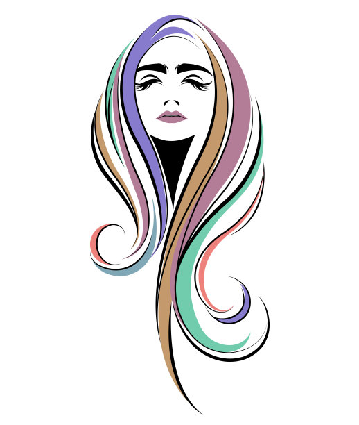 女性长发造型的标志，标志着女性脸上的白色背景图片下载