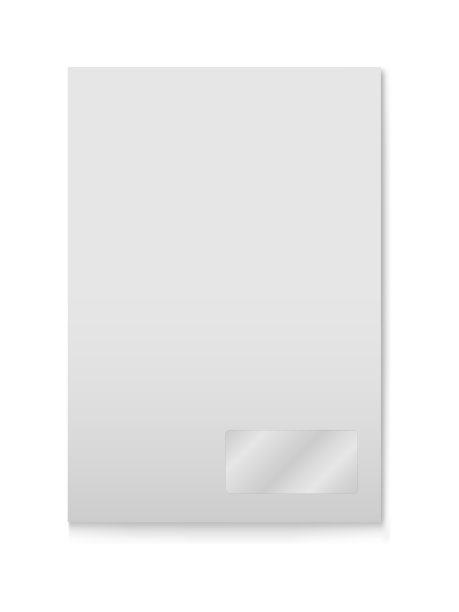 矢量模型的白色a4纸空信封与窗户隔离在白色背景。灰色垂直邮资封套模板。3d插图为您的企业身份设计图片下载