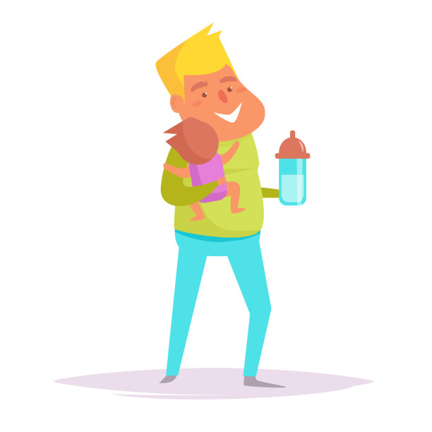 单亲父亲和一个孩子向量。卡通。孤立的艺术图片下载
