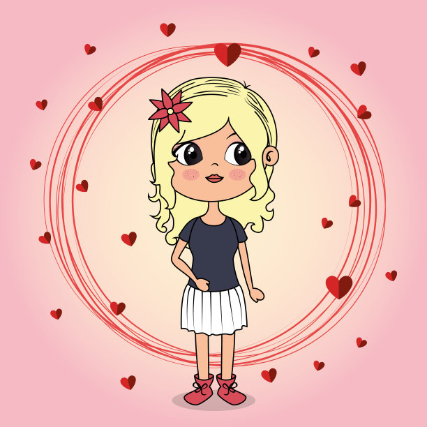 美丽的女孩与心浮动卡哇伊性格图片下载