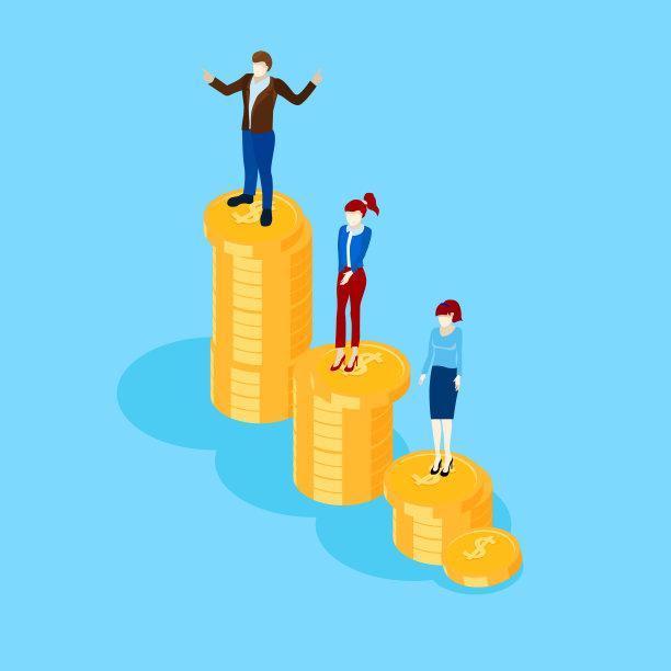 蓝色背景，人物和金钱。图片下载