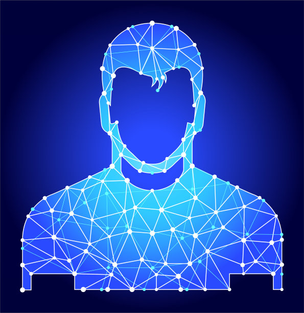 男子面部人像蓝色三角形节点向量模式图片下载