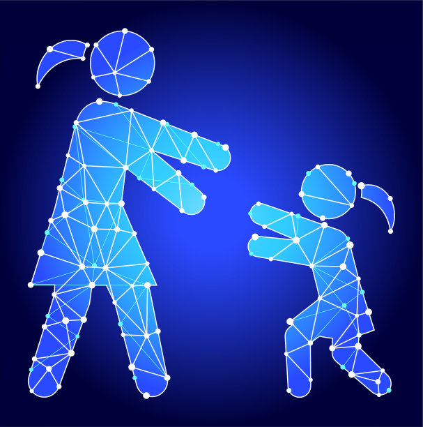 母女团聚的蓝色三角形节点向量模式图片下载