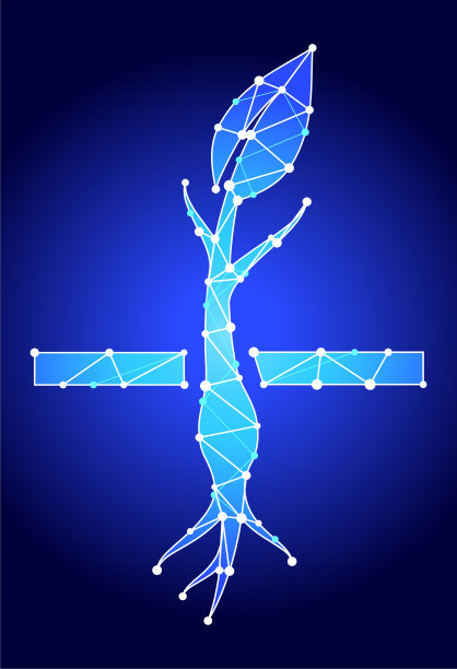 生长植物蓝色三角形节点向量模式图片下载