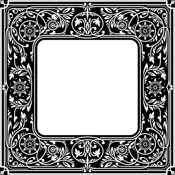 黑色花方形框架。中间空白图片下载