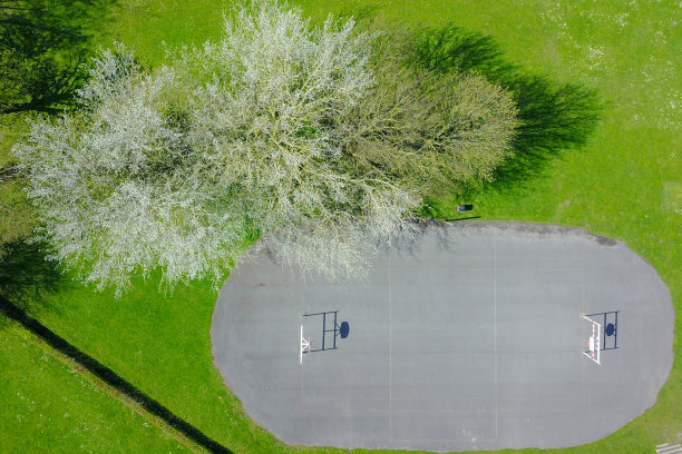 在公园中央的一个篮球场图片下载