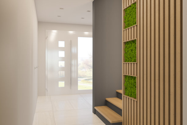 一个私人乡村别墅的门厅的3d渲染室内设计图片下载