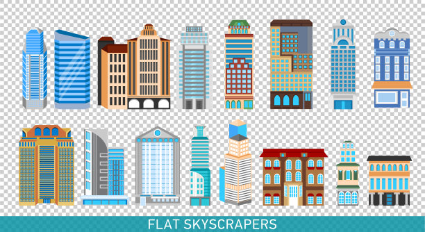 现代摩天大楼的风格是扁平的。城市设计元素。图片下载