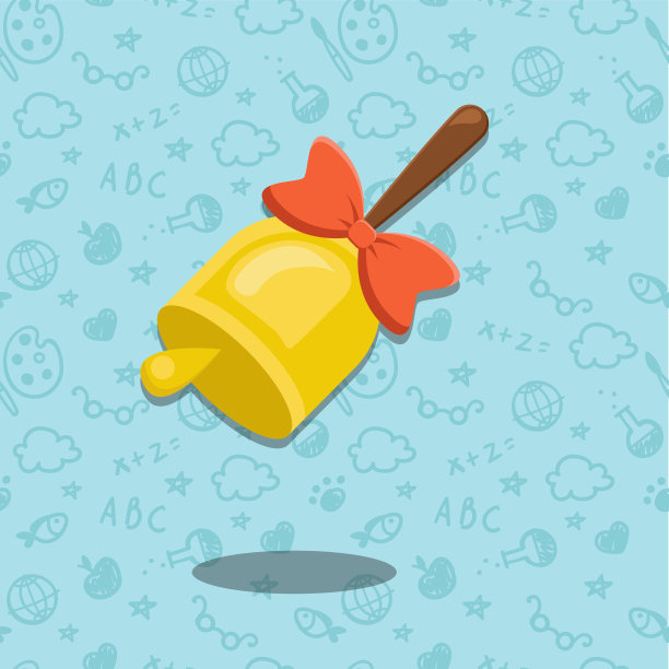 欢迎回到学校海报，横幅设计与传统的手铃和红丝带。图片下载