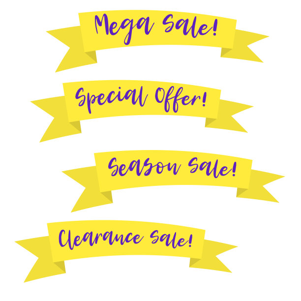 现代推广彩带旗帜与字母。折扣滚动，价格标签，贴纸，徽章，海报与字母文字。图片下载