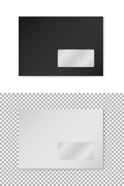 黑白c6纸空信封矢量模型与窗户隔离在白色背景。水平邮资封套模板。3d插图为您的企业身份设计图片下载