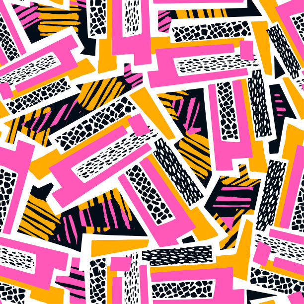 几何曲线涂鸦无缝手工工艺表现油墨潮人图案。图片下载