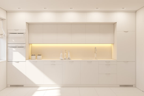 白色厨房室内设计3D插画图片下载