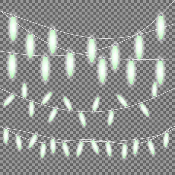 明亮的圣诞灯孤立的设计元素。发光的串灯为派对，节日，新年，生日或贺卡设计。花环,圣诞装饰品。模板或模拟。图片下载