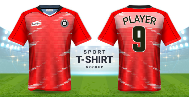 足球球衣和运动服t恤模型模板，现实的图形设计正面和背面的足球装备制服，容易的可能性应用你的艺术品，文本，图像，标志图片下载