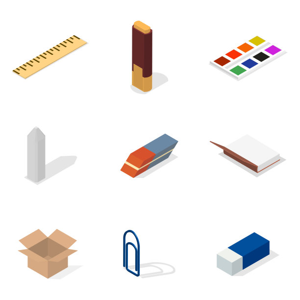 一套图标，办公室和学校。平面3d等距样式，矢量插图。图片下载