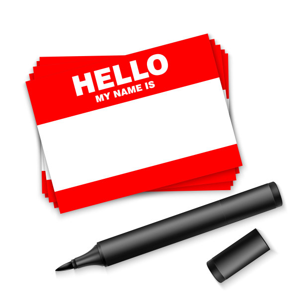 空白模板标签我的名字是。红色空白贴纸白色标签与标记隔离在白色背景。图片下载