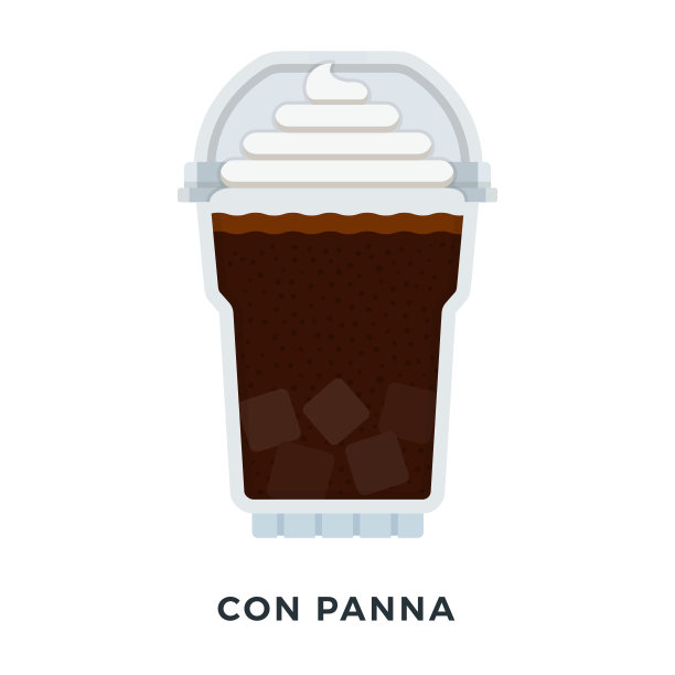 Con Panna咖啡与冰块在一个透明的玻璃矢量平面隔离图片下载