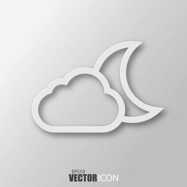 月亮和云图标在白色风格与阴影孤立在灰色背景。图片下载