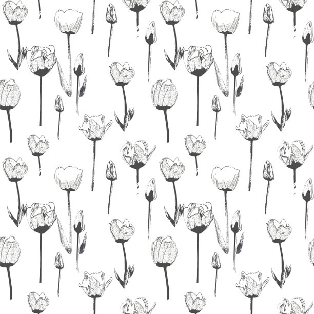 无缝图案与郁金香，复古，垃圾背景图片下载