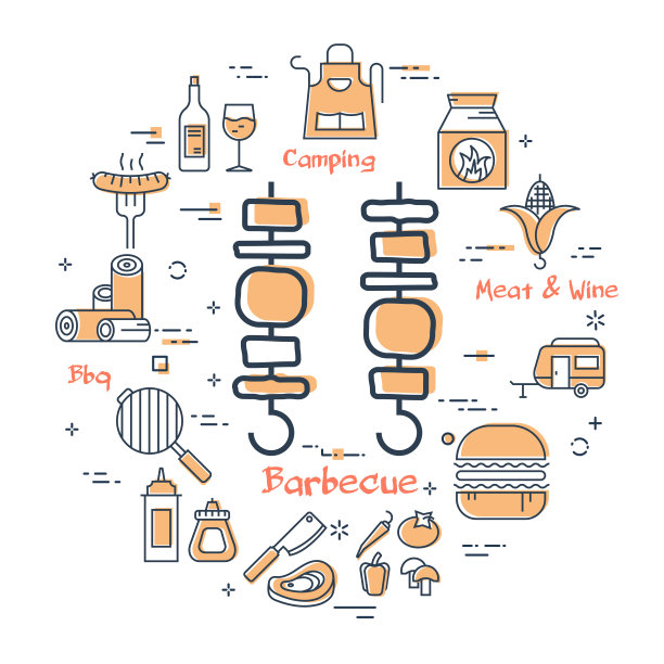 黄色圆形概念的两个烧烤露营图片下载