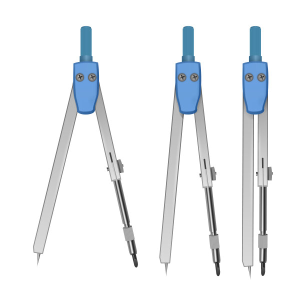 一套绘图圆规，几何测量工具，用于教学画法几何和绘图人员的圆和圆。矢量图图片下载