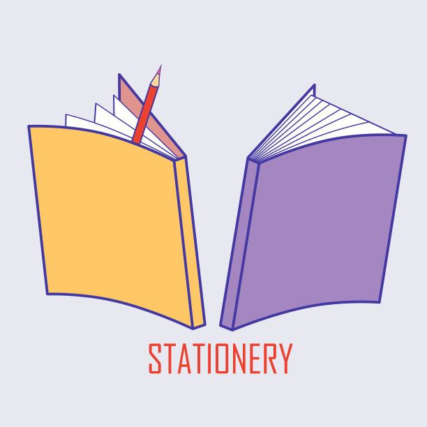 代表学校用品的标志插图。矢量图像文具:书和铅笔图片下载