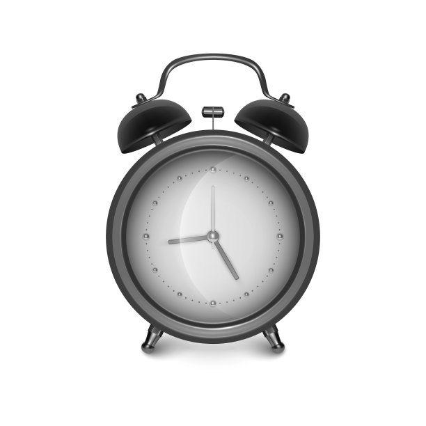 白色背景上的黑色闹钟，矢量图图片下载