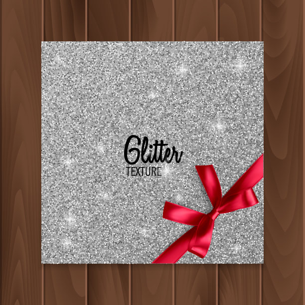 银色，闪光的背景与现实的红色蝴蝶结。矢量图图片下载