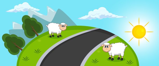 小山和绵羊的背景卡通图片下载