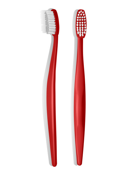 红色塑料牙刷，俯视图，现实的牙刷在白色的背景。矢量图图片下载