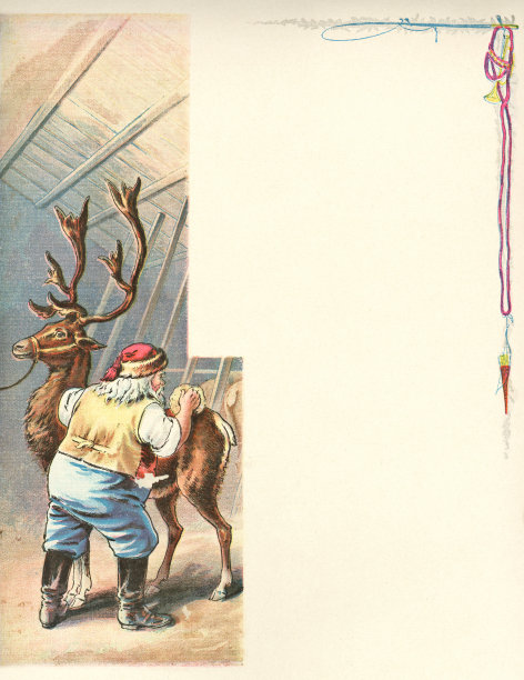 圣诞老人在清理驯鹿图片下载