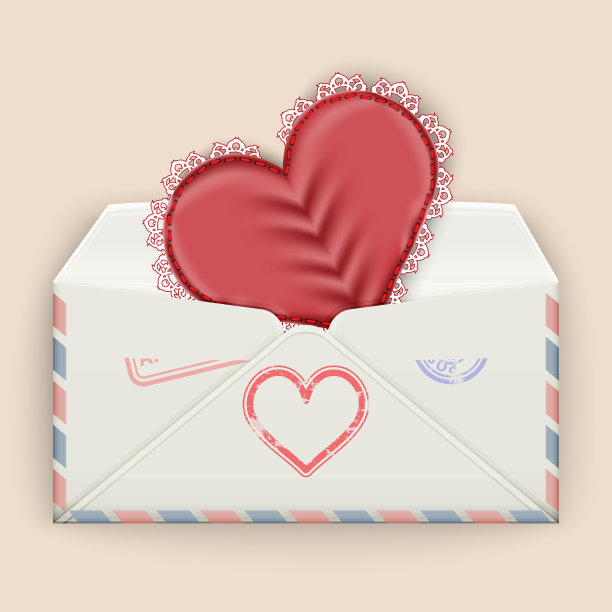 情人节的背景。现实的信封附上花边心。图片下载