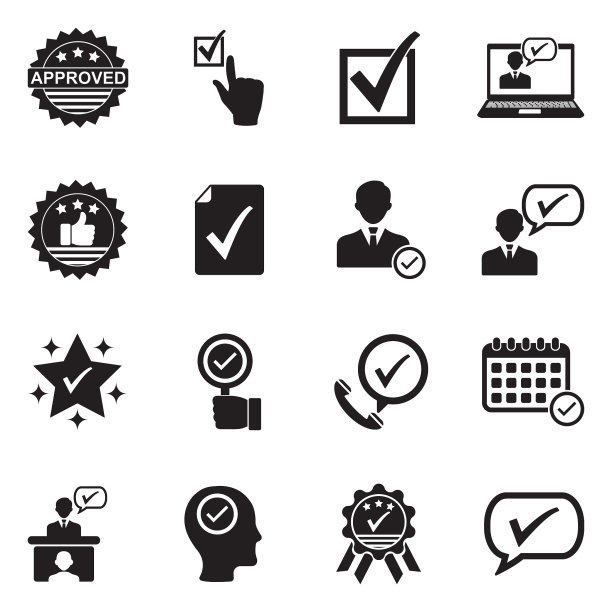 批准图标，黑色扁平设计矢量素材图片下载