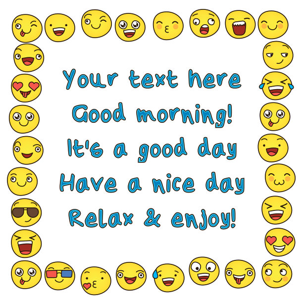 向量框架与黄色快乐的笑脸和一个地方，为您的文本图片下载