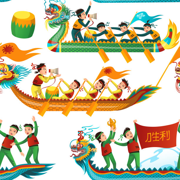 龙船无缝模式矢量插图素材图片