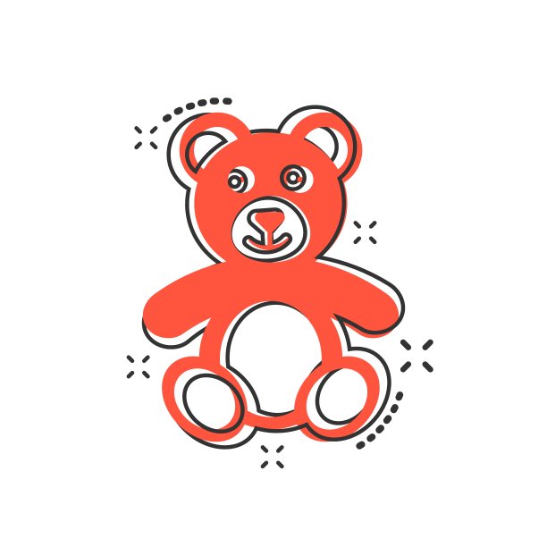 矢量卡通泰迪熊毛绒玩具在漫画风格的图标。泰迪玩具标志插图象形文字。承担企业飞溅效应的概念。图片下载