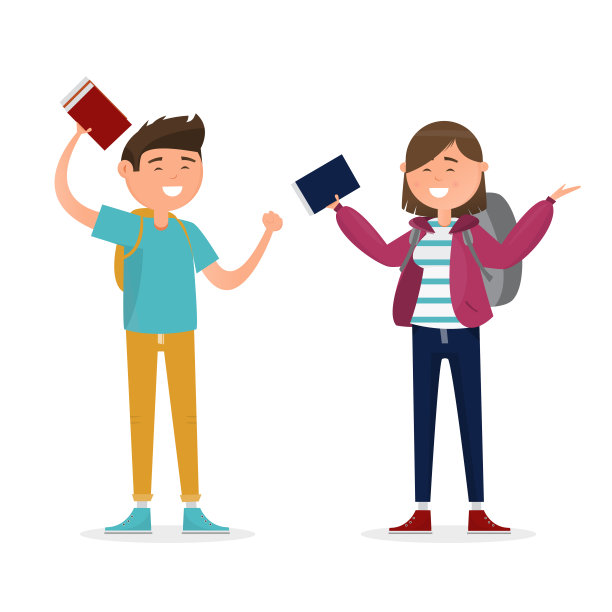 不同性格的学生被孤立在白色背景上图片下载