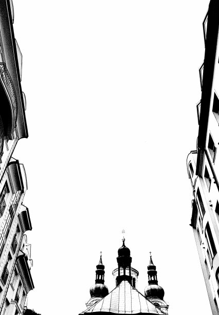 老教堂，黑白，背景有拷贝空间图片下载