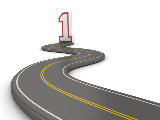 蜿蜒的3D道路与一号- 3D渲染图片下载