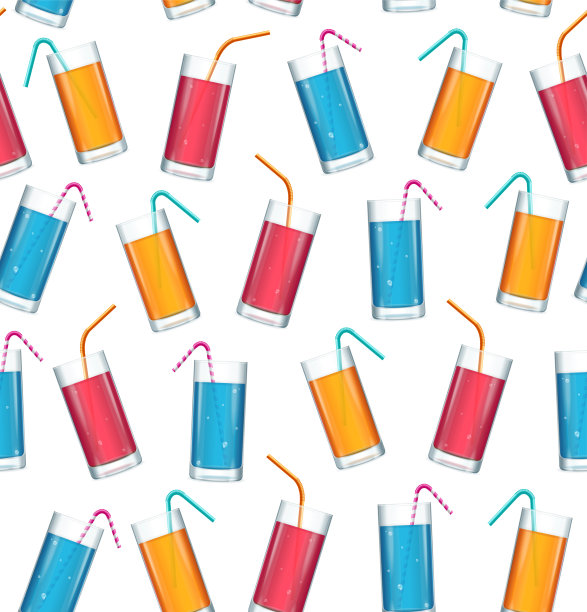 逼真的细节3d夏日酒吧和鸡尾酒眼镜无缝模式背景。向量图片下载