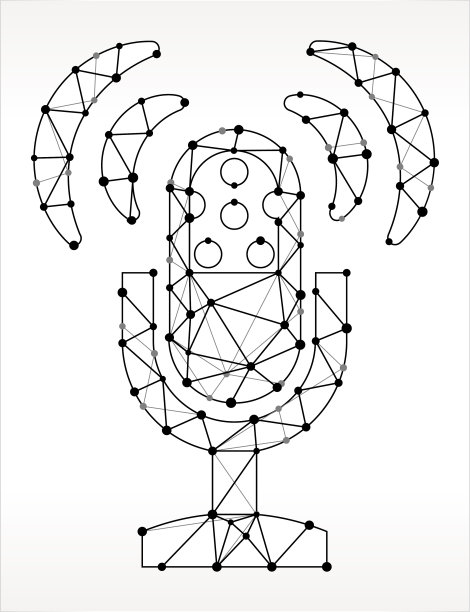 广播麦克风三角形节点黑白图案图片下载
