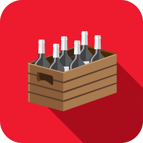 葡萄酒木箱平面设计主题图标设置与阴影图片下载