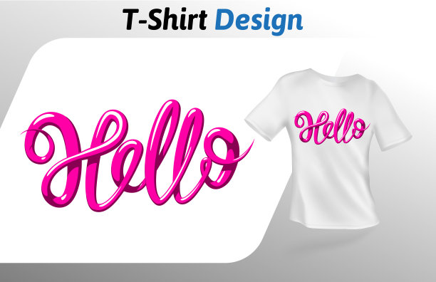 树莓色单词你好，t恤印花。模仿t恤设计模板。矢量模板，孤立在白色背景上。图片下载