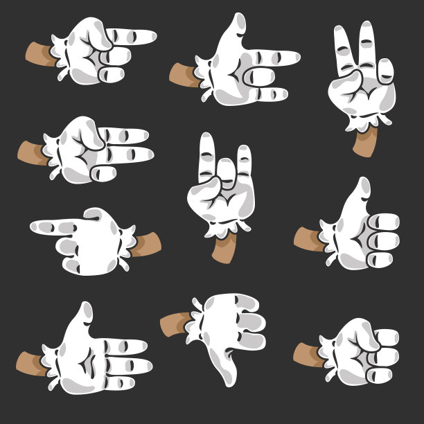 卡通人物的手在白手套手势集图片下载