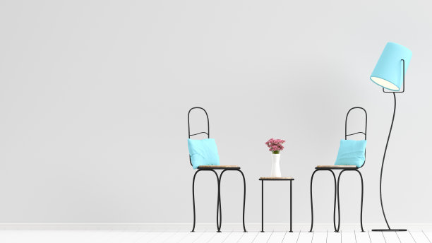 空客厅白色墙壁和钢筋家具，最小，3D渲染图片下载