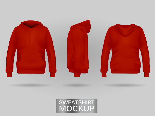 红色运动衫连帽衫没有拉链模板在三维图片下载