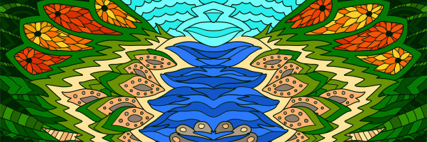 色彩缤纷的河岸景观装饰图片下载