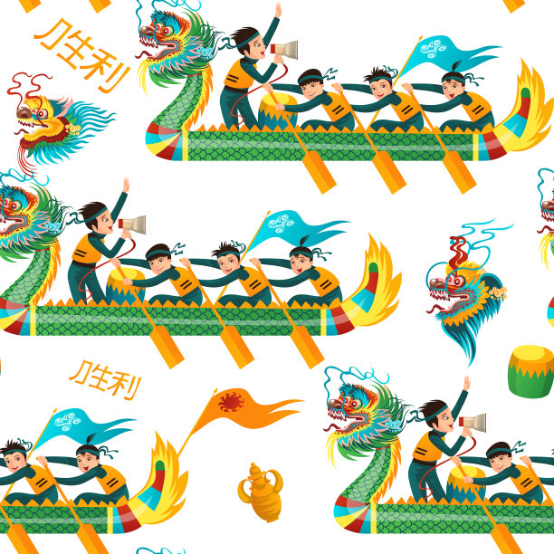 龙船无缝模式矢量插图素材图片